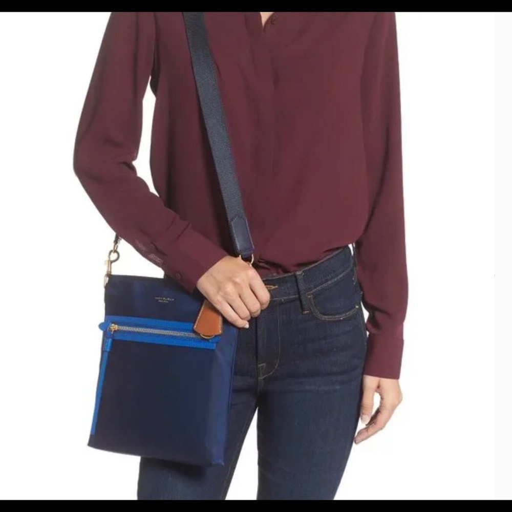 New with tag Tory Burch nylon navy blue crossbody bag